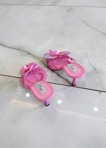 Pembe Çiçekli Stiletto Topuklu Kadın Terlik - Görsel 3