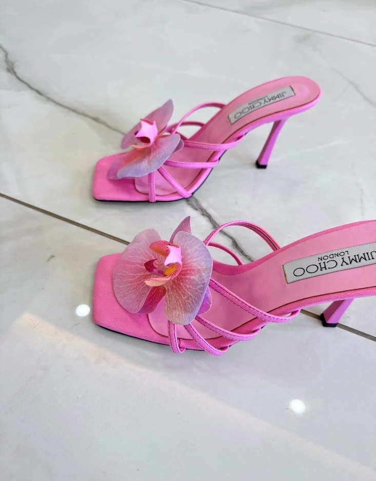 Pembe Çiçekli Stiletto Topuklu Kadın Terlik - Görsel 2