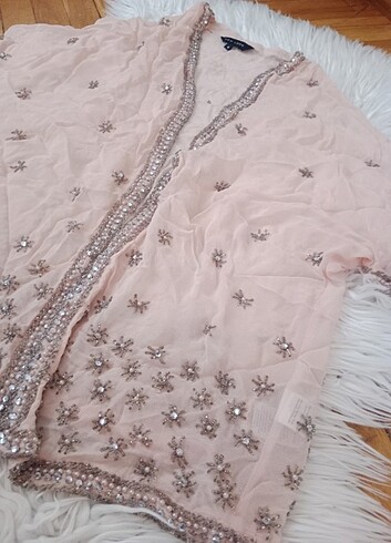Taş boncuk detaylı kimono hırka bluz - Görsel 4