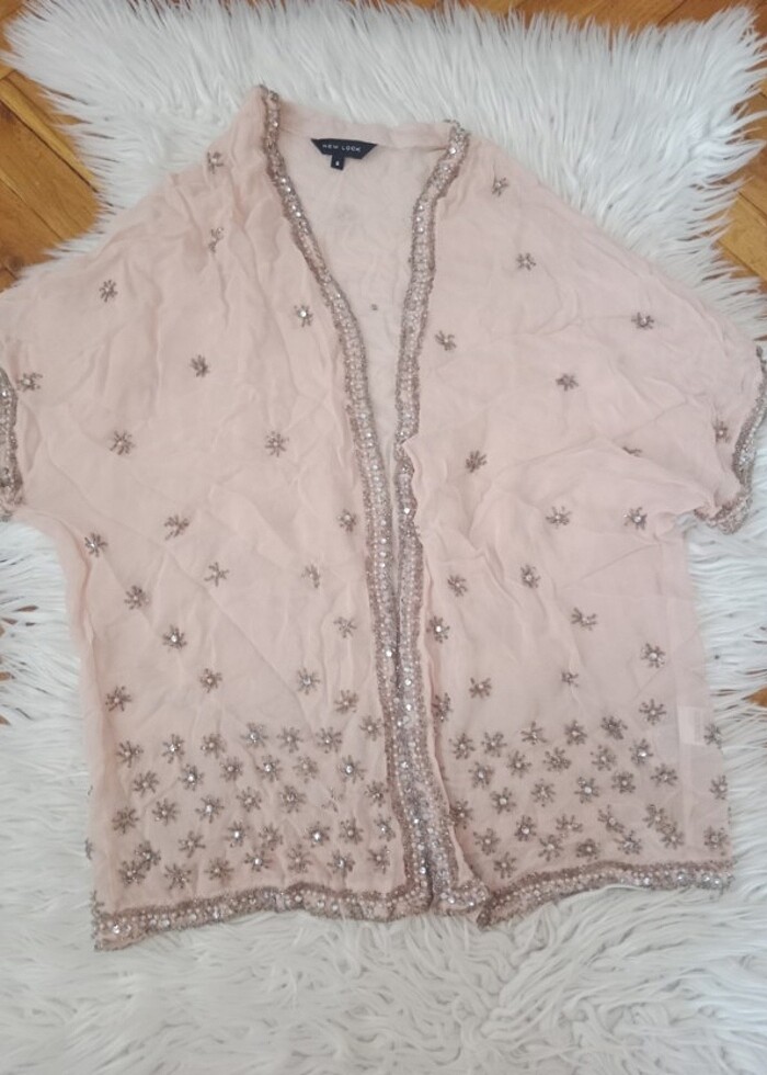 Taş boncuk detaylı kimono hırka bluz  - Görsel 2
