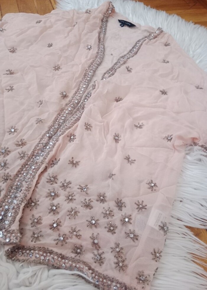 Taş boncuk detaylı kimono hırka bluz  - Görsel 4