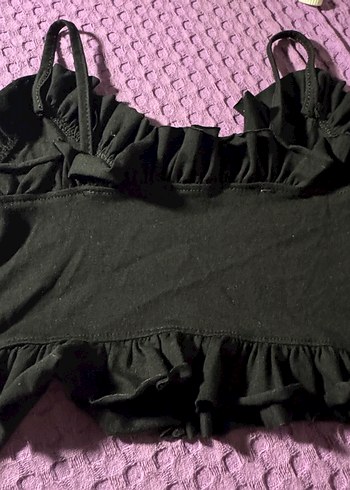 Kızlar için Siyah Straplez Fırfırlı askılı body - Görsel 3