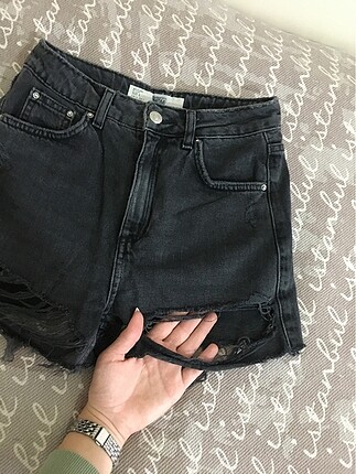 Yırtık Topshop Füme Gri Mom Şort
