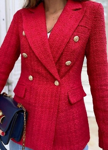 m Beden kırmızı Renk Blazer Tüvit ceket