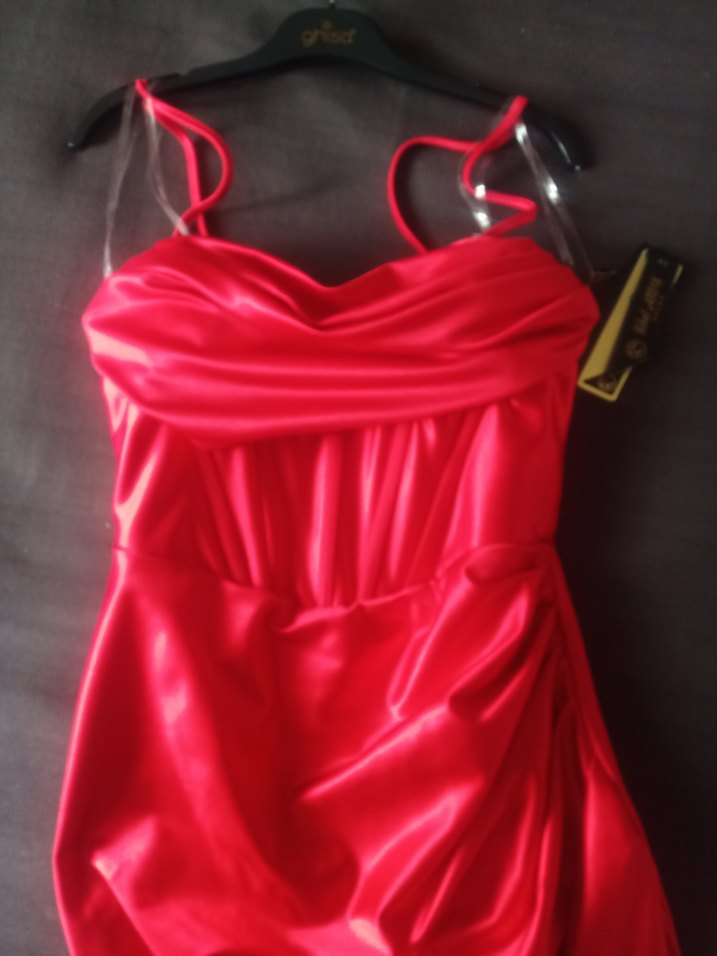 Kırmızı Drapeli Uzun Abiye Elbise - Görsel 3