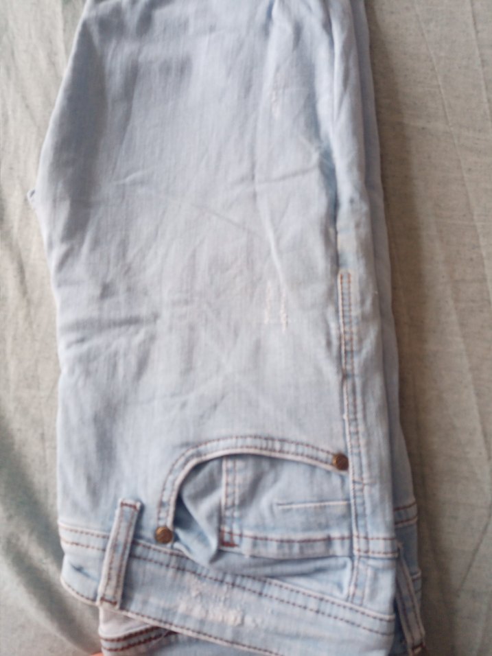 Düğmeli Gri Kadın Denim Pantolon - Görsel 3