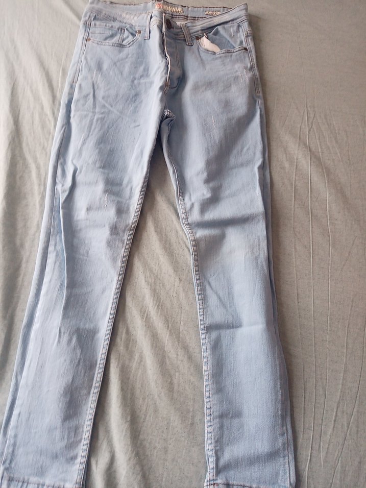 Düğmeli Gri Kadın Denim Pantolon - Görsel 2