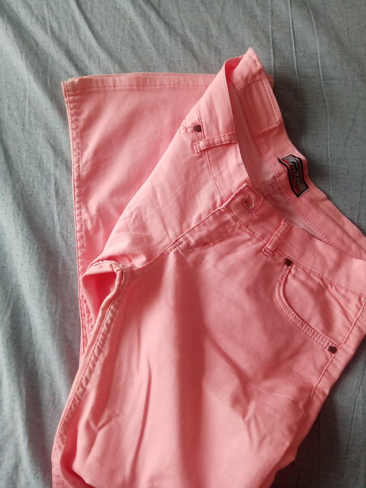 Pembe Midi Kumaş Kadın Pantolon - Görsel 3