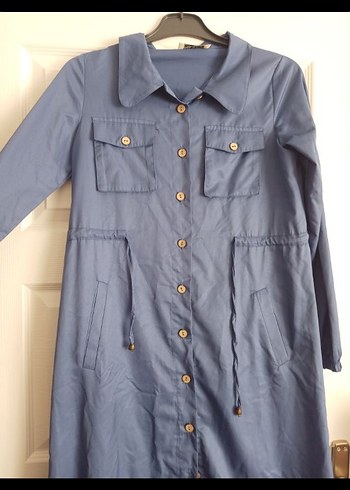 Düğmeli Uzun Mavi Denim Kadın Ceket - Görsel 3