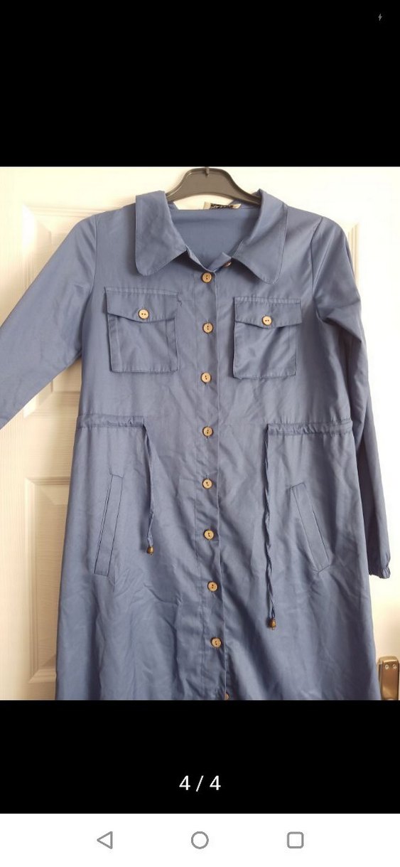 Düğmeli Uzun Mavi Denim Kadın Ceket - Görsel 3