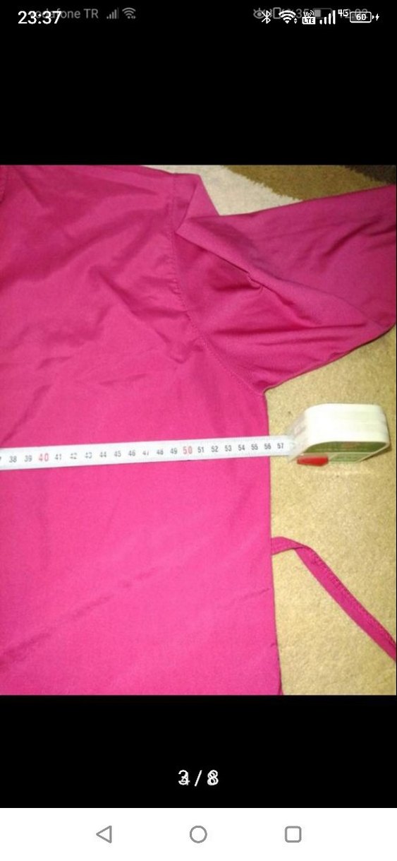 Pembe V Yakalı Uzun Kadın hasema - Görsel 3