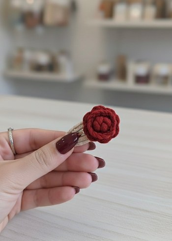 Bordo Örgü Çiçekli Çocuk Toka Seti - Görsel 5