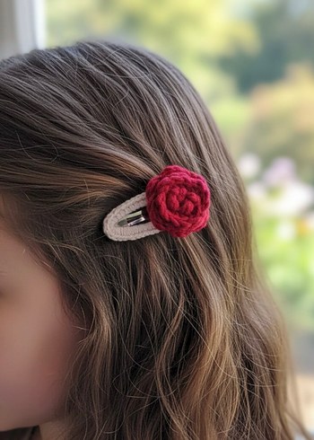 Bordo Örgü Çiçekli Çocuk Toka Seti - Görsel 3