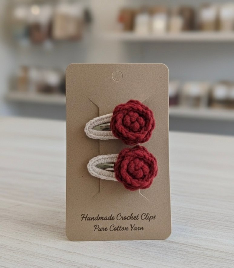 Bordo Örgü Çiçekli Çocuk Toka Seti - Görsel 4