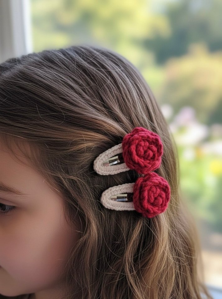 Bordo Örgü Çiçekli Çocuk Toka Seti - Görsel 2