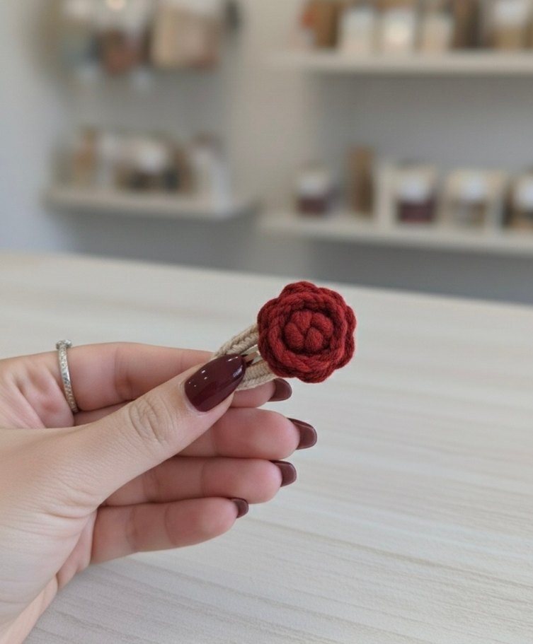 Bordo Örgü Çiçekli Çocuk Toka Seti - Görsel 5