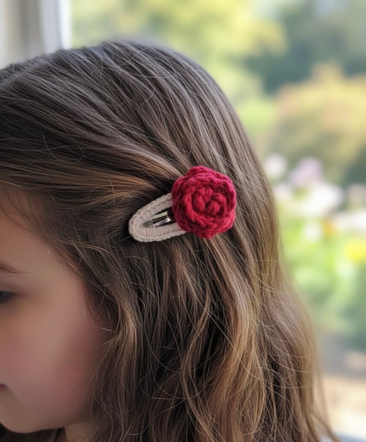 Bordo Örgü Çiçekli Çocuk Toka Seti - Görsel 3