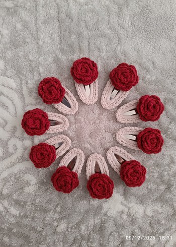 Bordo Örgü Çiçekli Toka Seti 2li - Görsel 3