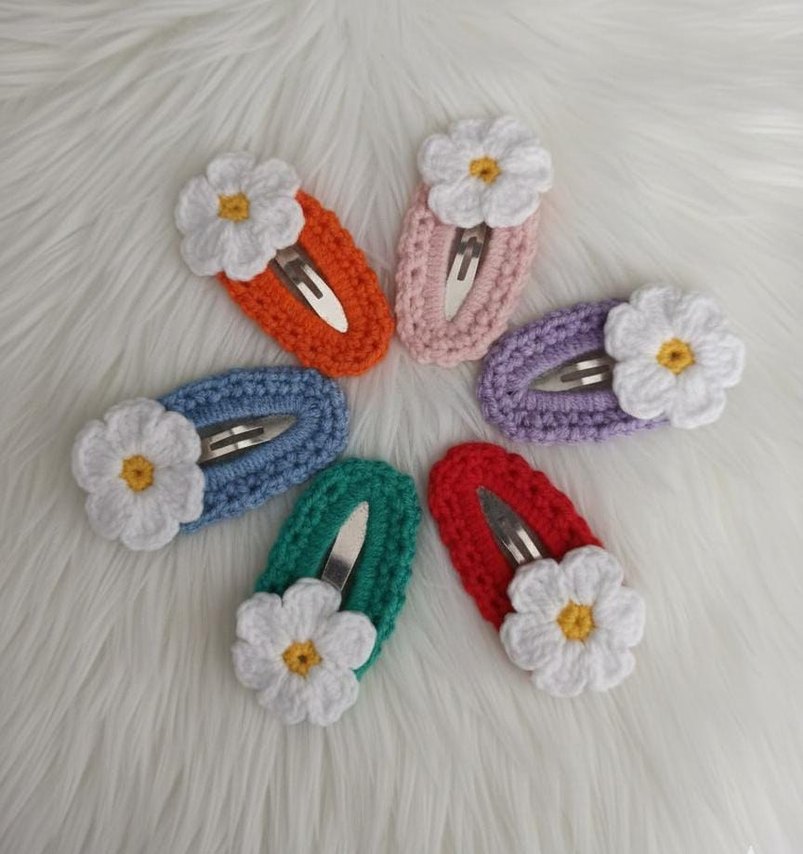 Bordo Örgü Çiçekli  Toka Seti 2li - Görsel 2