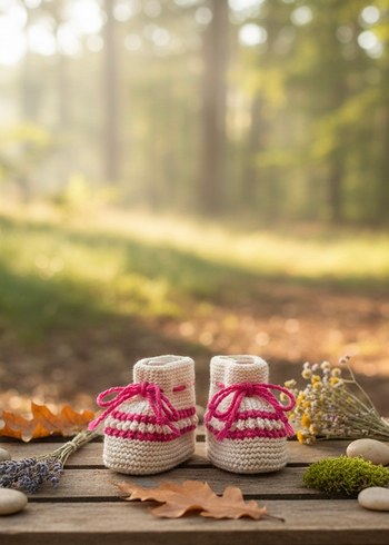 Pembe El Örgüsü Kız Bebek Patik - Görsel 3
