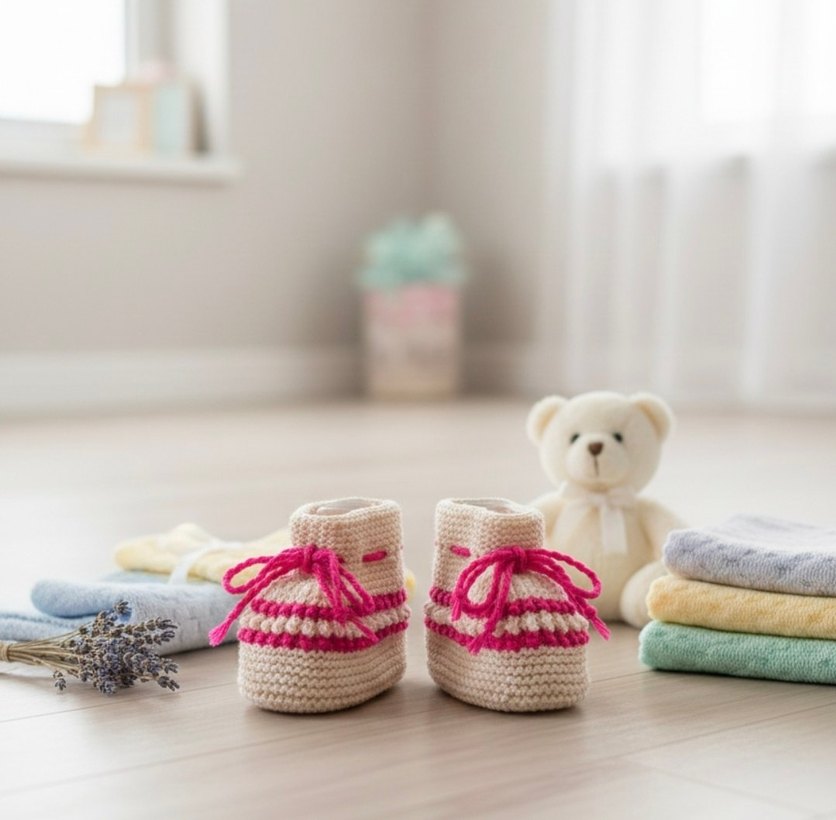 Pembe El Örgüsü Kız Bebek Patik - Görsel 2