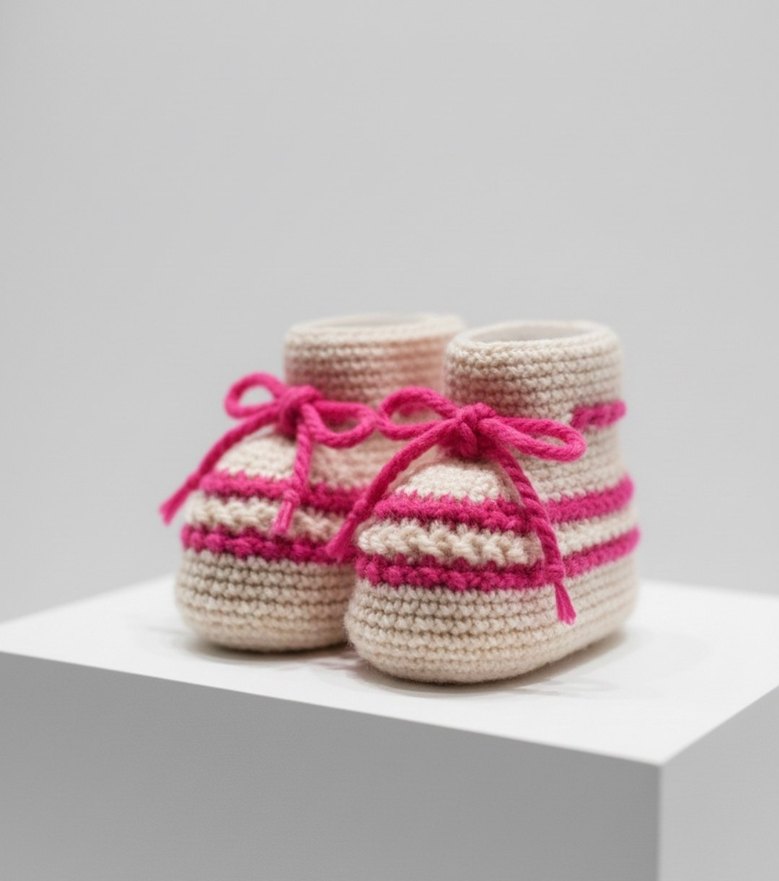 Pembe El Örgüsü Kız Bebek Patik - Görsel 5