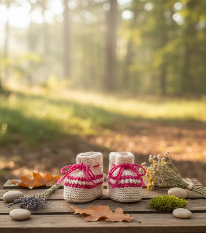 Pembe El Örgüsü Kız Bebek Patik - Görsel 3