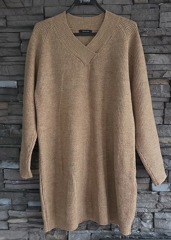 Bej V Yakalı Örgü Kazak - Görsel 5