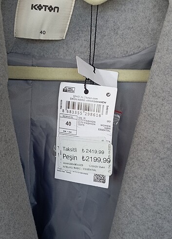 40 Beden gri Renk Koton kaşe kaban 