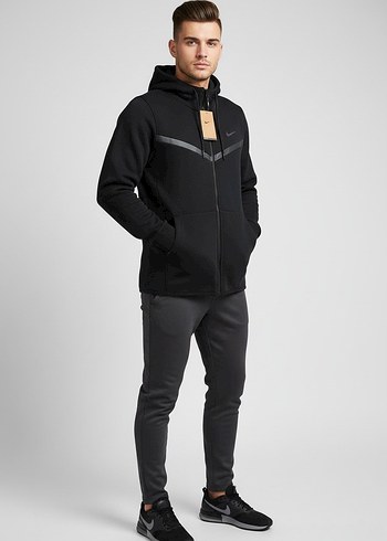 l Beden siyah Renk Siyah Kapüşonlu Fermuarlı Erkek Sweatshirt