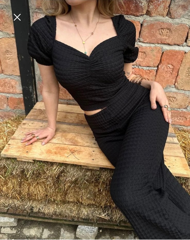 Siyah Piliseli V Yaka Kadın ikili takım - Görsel 2