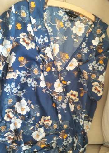 Bohem Mavi Çiçek Desenli Midi Kadın Elbise - Görsel 5