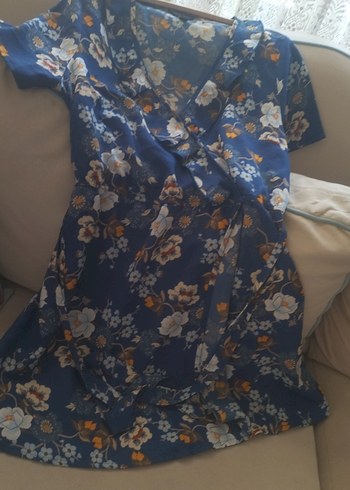 Bohem Mavi Çiçek Desenli Midi Kadın Elbise - Görsel 6