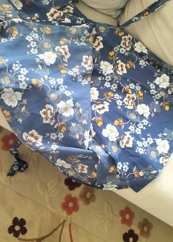 Bohem Mavi Çiçek Desenli Midi Kadın Elbise - Görsel 7