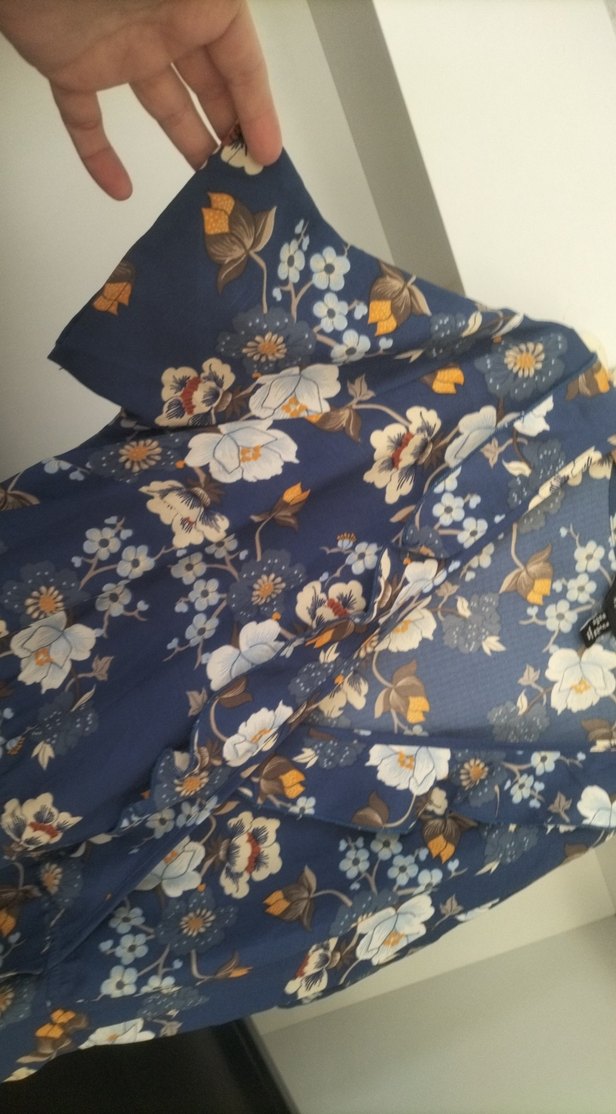 Bohem Mavi Çiçek Desenli Midi Kadın Elbise - Görsel 4