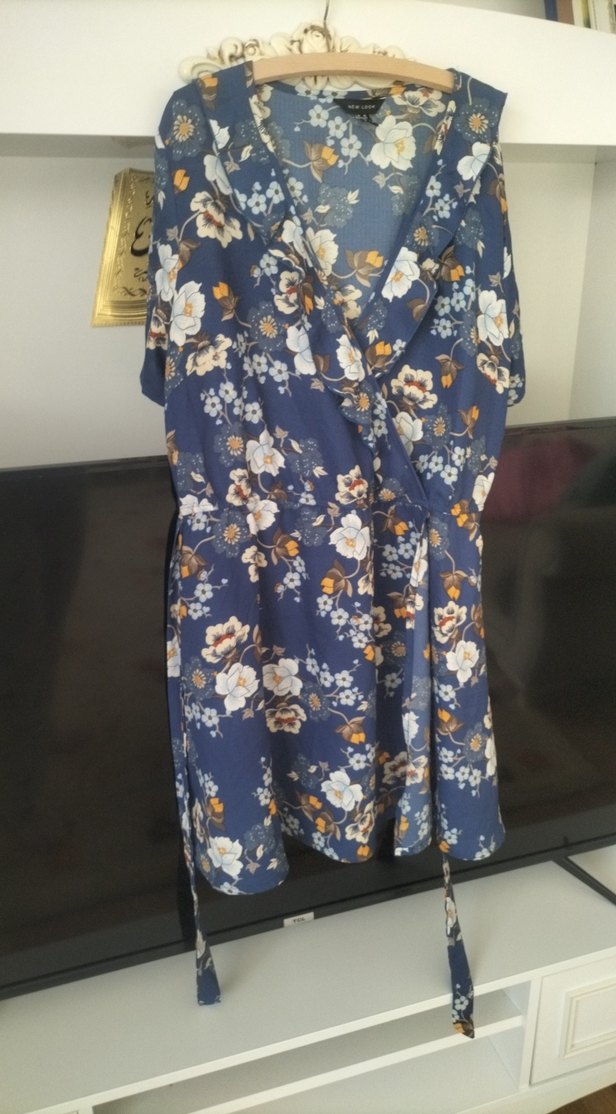 Bohem Mavi Çiçek Desenli Midi Kadın Elbise - Görsel 2