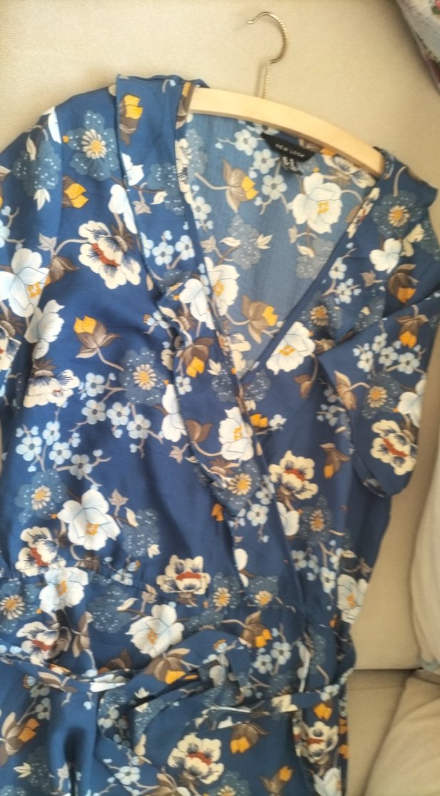 Bohem Mavi Çiçek Desenli Midi Kadın Elbise - Görsel 5