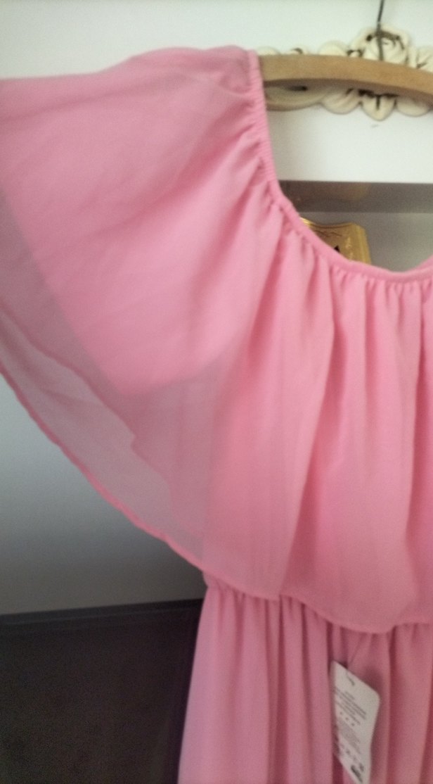 Pembe Uzun Volanlı Straplez Bohem Elbise - Görsel 4