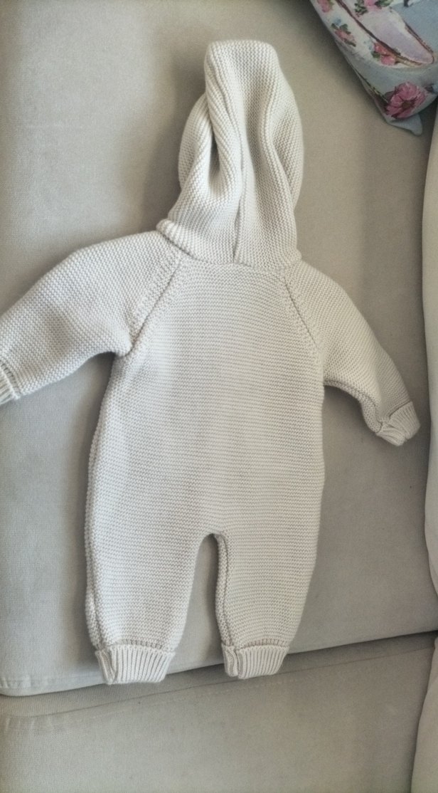 Kapüşonlu Örgü Gri Bebek Tulumu - Görsel 2