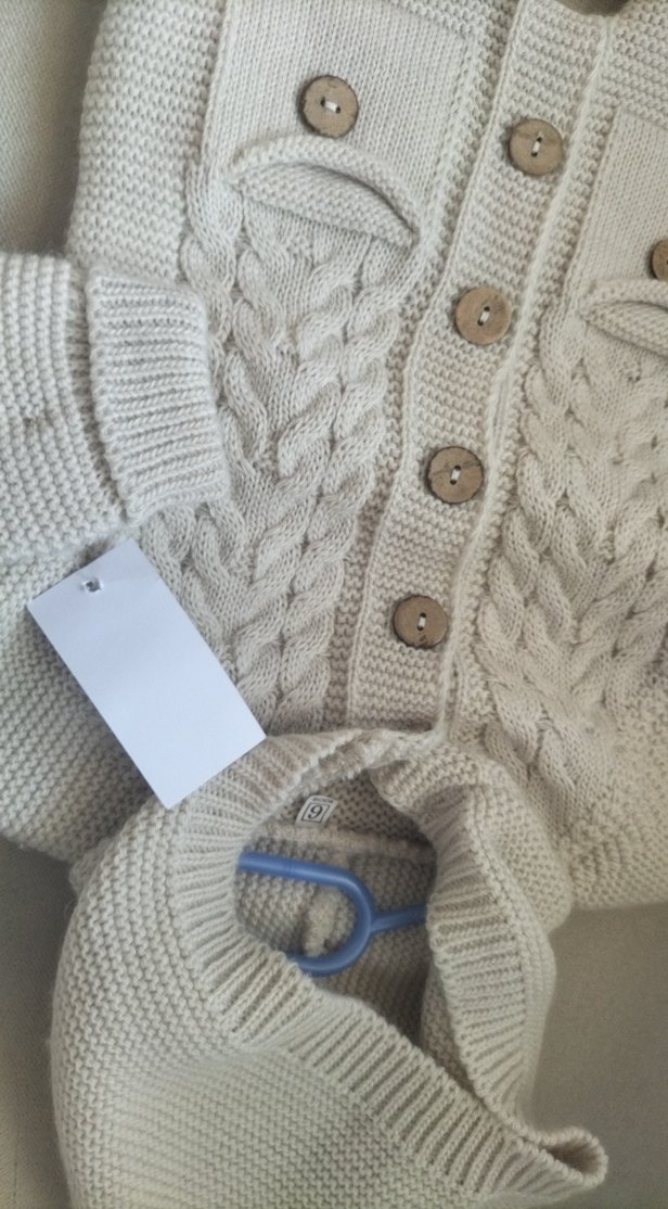 Kapüşonlu Örgü Gri Bebek Tulumu - Görsel 4