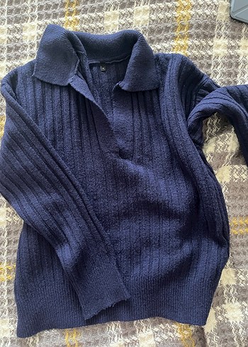 Kadın Lacivert V Yaka Örgü Kazak - Görsel 3