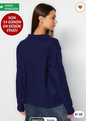 Kadın Lacivert V Yaka Örgü Kazak - Görsel 2