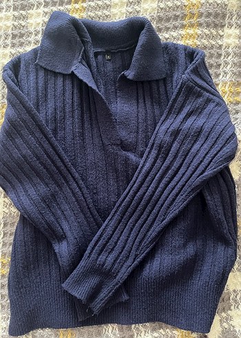 Kadın Lacivert V Yaka Örgü Kazak - Görsel 5