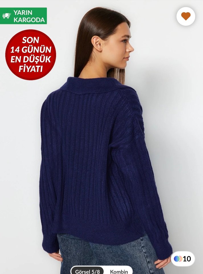 Kadın Lacivert V Yaka Örgü Kazak - Görsel 2