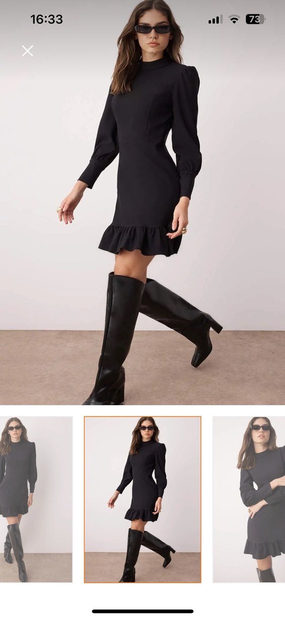 Uzun Kollu A Kesim Siyah Mini Elbise - Görsel 5