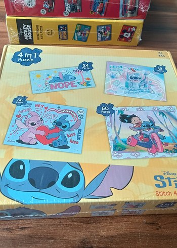 Disney Stitch 4'ü 1 Arada Pastel Renkli Çocuk Puzzle