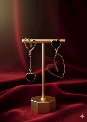 Uzun Zincir Detaylı Altın Renk Küpeler - Görsel 2