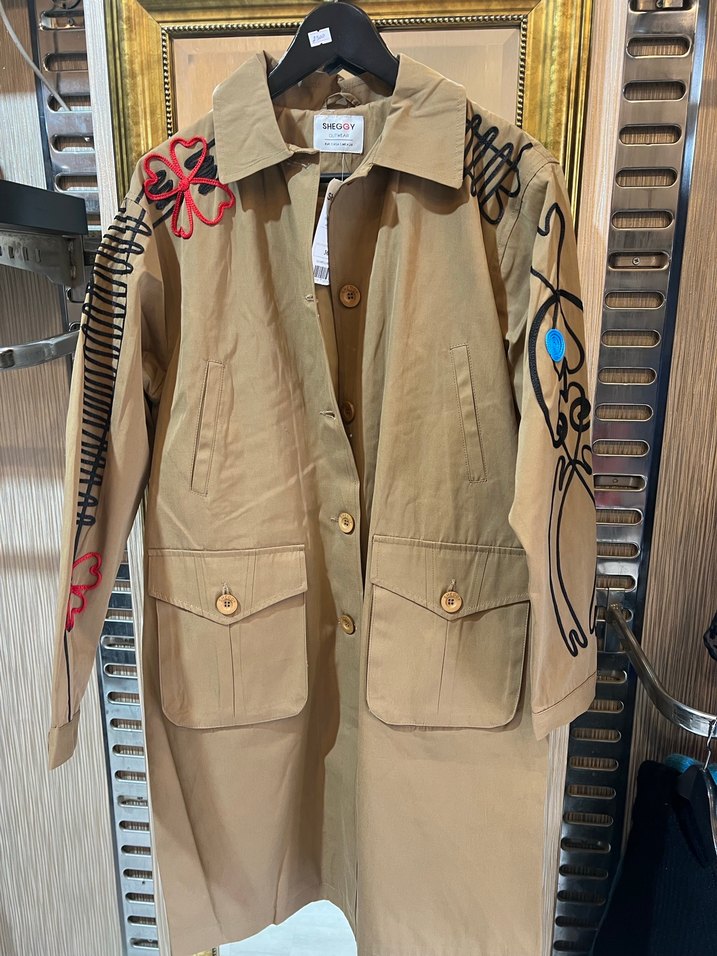 Nakışlı Bej Kadın Trençkot - Görsel 2