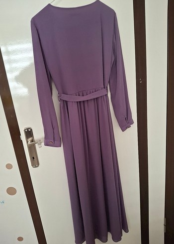 Uzun Kollu Mor Piliseli Kadın Elbise - Görsel 4