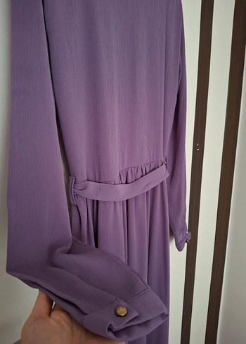 Uzun Kollu Mor Piliseli Kadın Elbise - Görsel 5